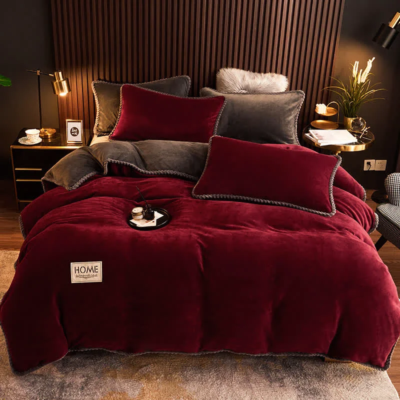 Outstanding Ownkoti Solid Color Warm Flannel Bedding Set 4PCS Fashionable