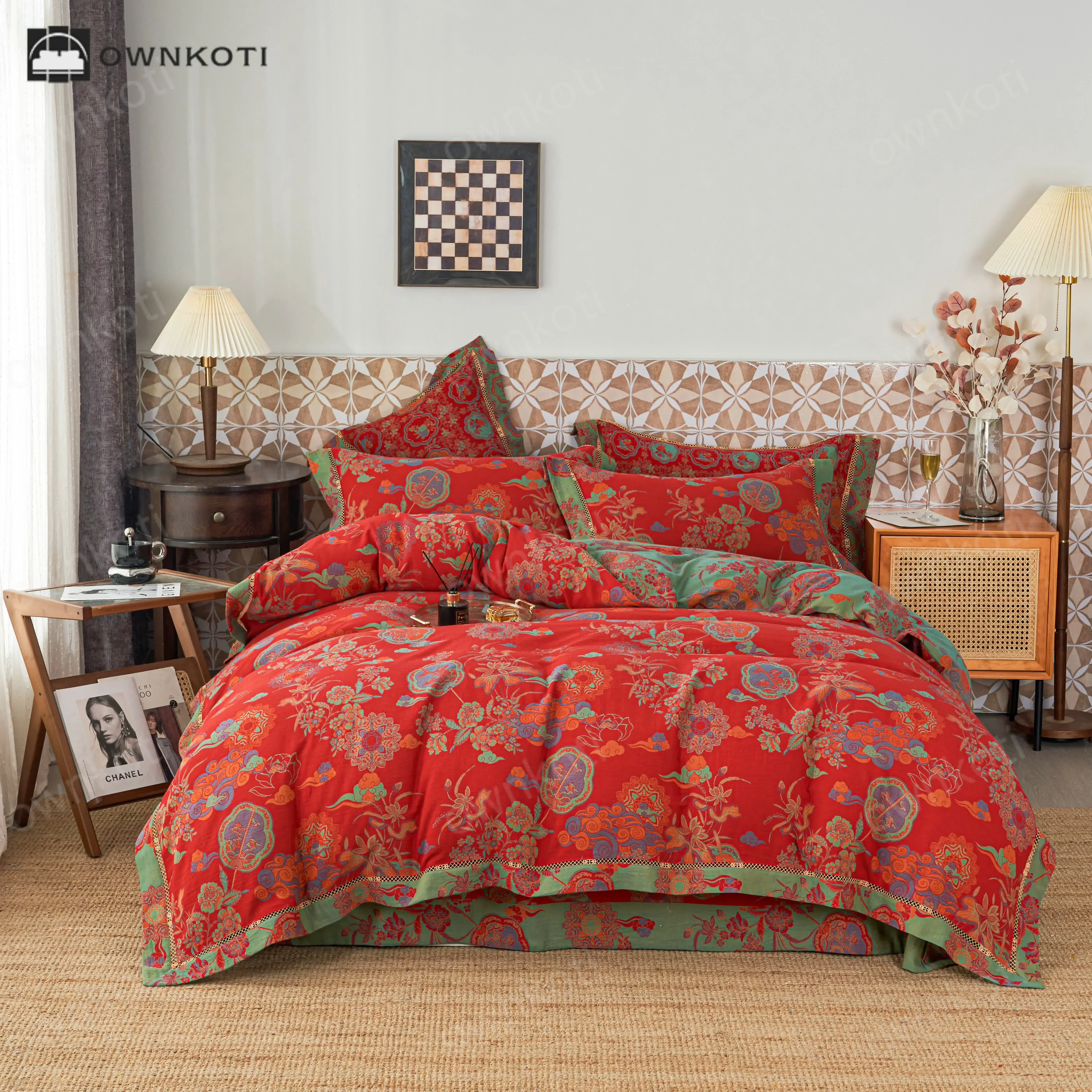 Convenient Ownkoti Cotton Gauze Luxurious Floral Bedding Sets 4PCS Superior