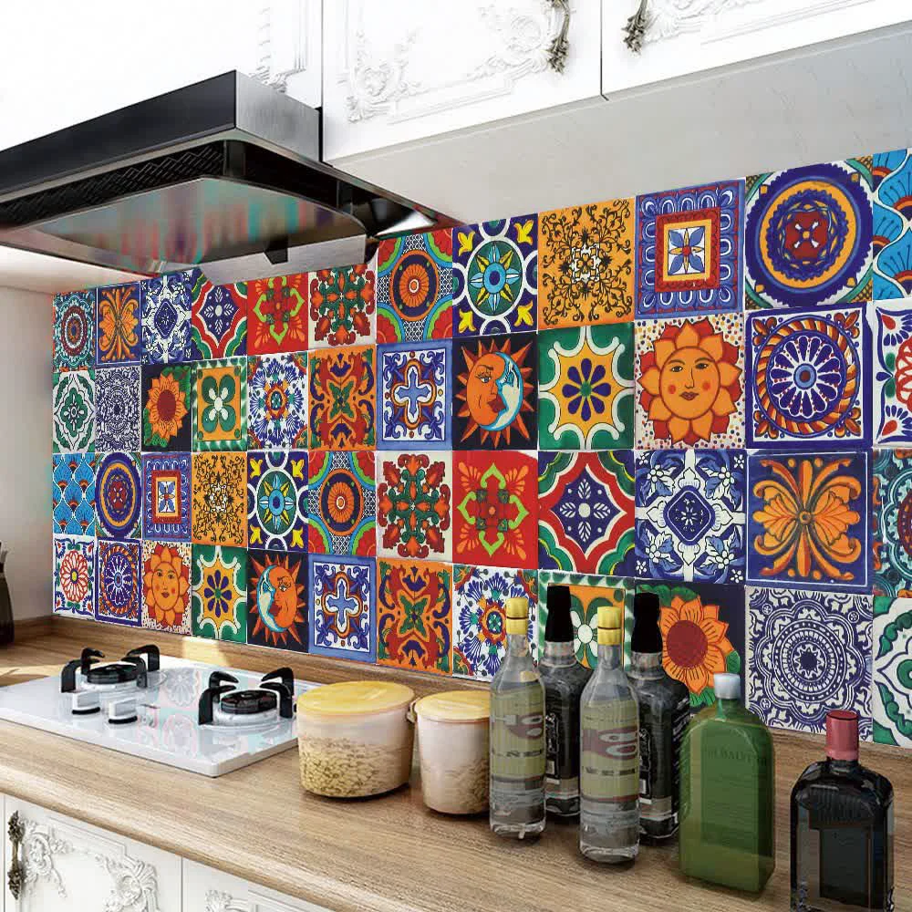 Fine Crafted Ownkoti Talavera Bohemian Waterpoof Wall Sticker 24PCS Effective