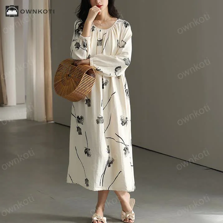Sophisticated Ownkoti Cotton Floral Chest Padding Nightgown Lightweight