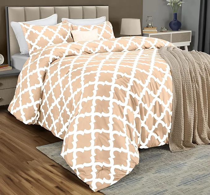 Traditional Queen Comforter Set 3 Piece Beige by Utopia Bedding Printed Comforters Queen Size Bedding Comforters Sets Down Soft Bed Set 1 Comforter 88 x 88 inches 2 Pillow Shams 20 x 26 inches Reusable