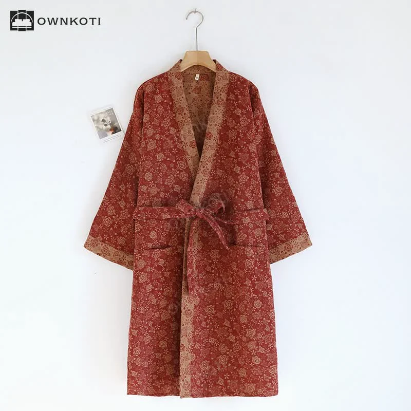 Dependable Ownkoti Vintage Rose Kimono Cotton Gauze Bathrobe Authentic