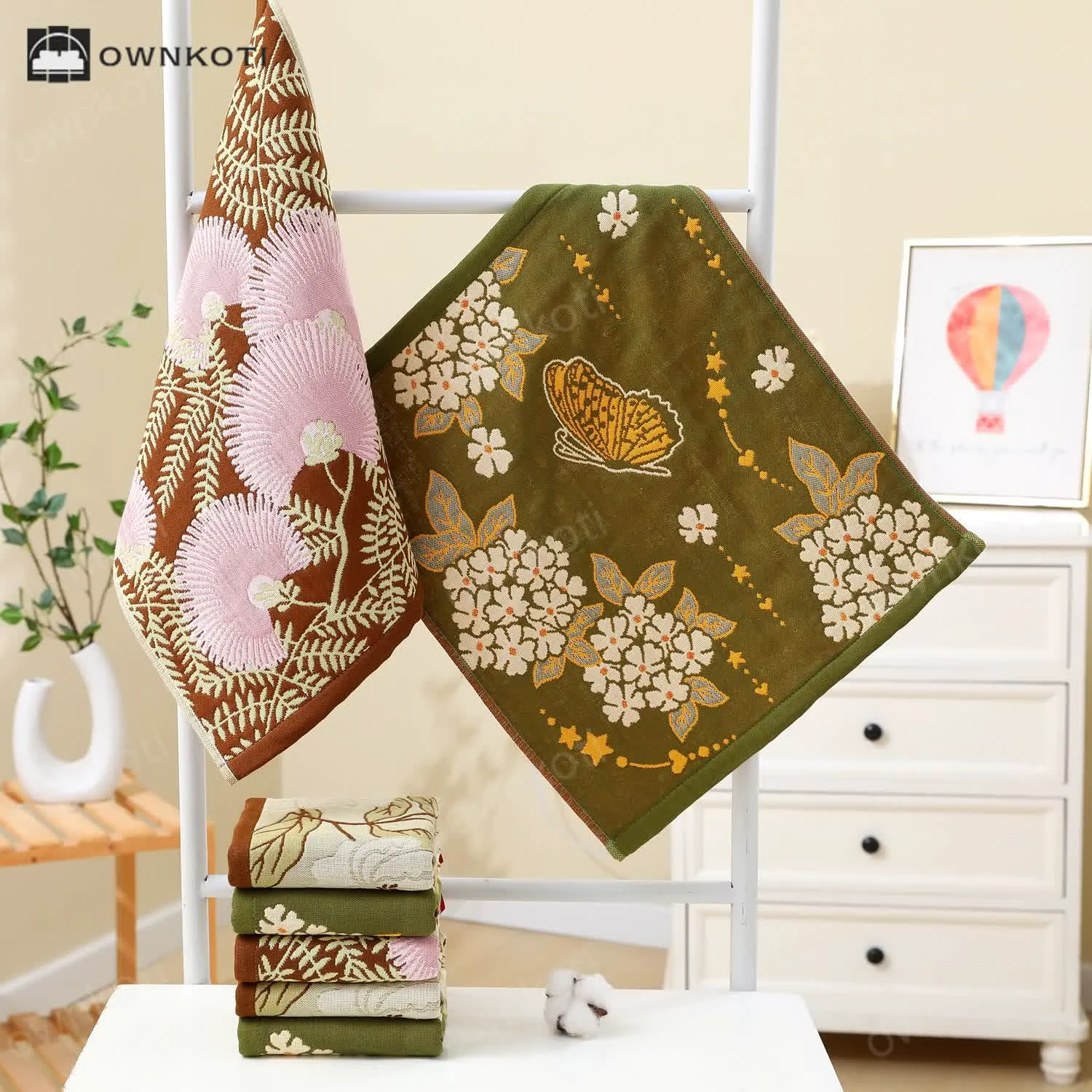 Premium Ownkoti Cotton Gauze Jacquard Retro Floral Kitchen Towel Superior