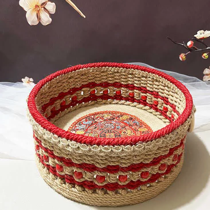 Smart Ownkoti Handmade Hemp Rope Tabletop Storage Basket Trendy