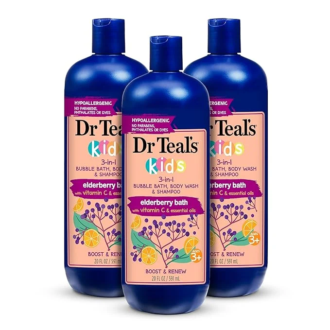 Minimalist Dr Teal’s Kids 3-in-1 Bubble Bath Body Wash Shampoo Boost Renew Elderberry Crafted