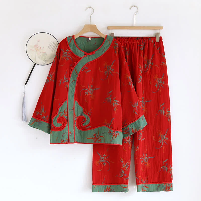 Quality Ownkoti Cotton Gauze Elegant Jacquard Nightwear Set Comfortable