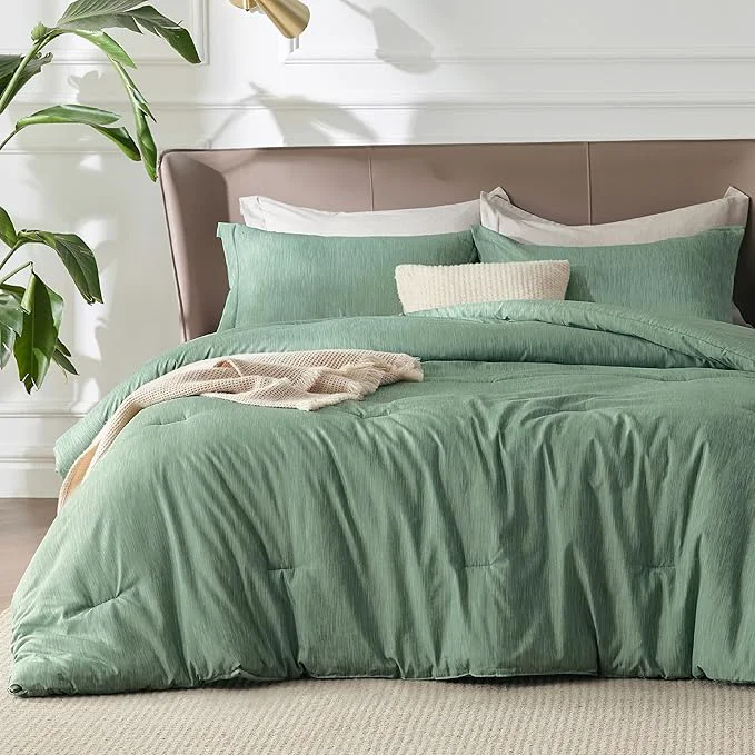 Contemporary Bedsure King Size Comforter Set – Green Soft Bedding for All Seasons Cationic Dyed Bed Set 3 Pieces 1 King Size Comforter 104 quot x90 quot and 2 Pillow Shams 20 quot x36 quot 2 quot Selected