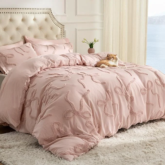 Sophisticated Bedsure Tufted Rose Pink King Comforter Set GentleSoft™ 3 Pieces Bow Cute Bedding Pink Room Decor Gifts for Girls Teens Women All Seasons 1 Bed Comforter 2 Pillow Shams 104×90 Inches Fine
