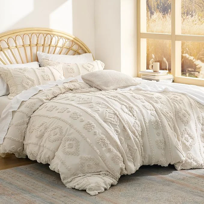Genuine Bedsure Boho Tufted Beige Comforter Set Queen Size GentleSoft™ 3 Pieces Boho Farmhouse Decor Bedding Exquisite Shabby Chic Bedding for All Seasons 1 Bed Comforter 2 Pillow Shams 90×90 Inches Healthy