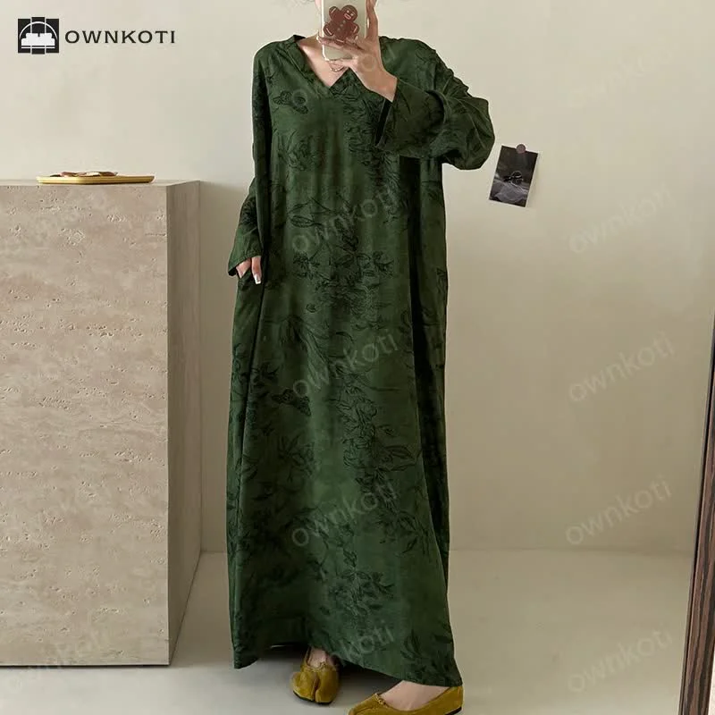 High-Grade Ownkoti V-neck Elegant Floral Soft Long Nightdress Prestigious