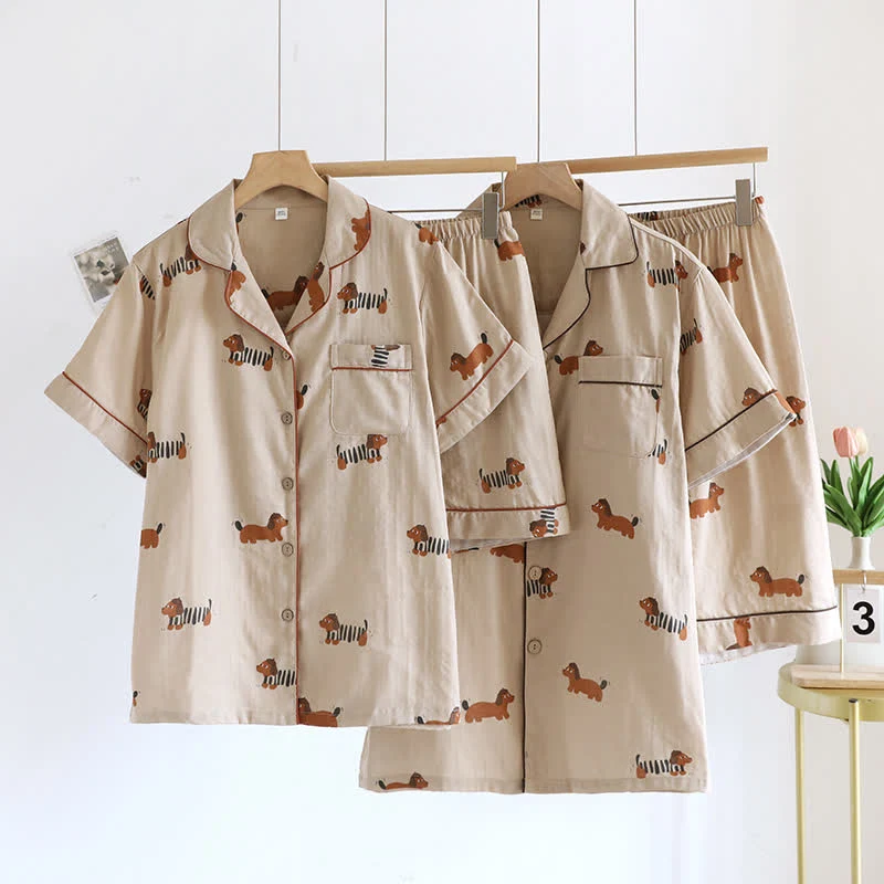 Sustainable Ownkoti Cute Dachshund Couple Short-sleeve Pajama Set Smooth