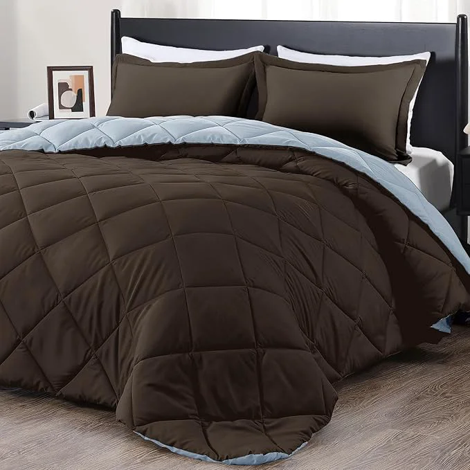 Convenient downluxe Twin Comforter Set – Brown and Blue Twin Comforter Soft Bedding Sets for All Seasons -2 Pieces – 1 Comforter 66 quot x92 quot and 1 Pillow Sham 20 quot x26 quot Elegant