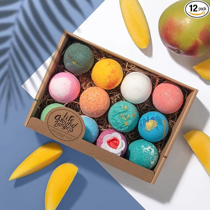 Practical LifeAround2Angels New Faviorite Bath Bombs Gift Set 12 Pack Made in USA Fizzies Reusable