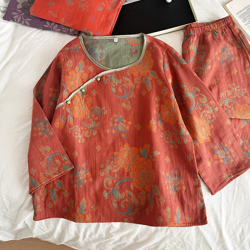 Long-Lasting Ownkoti Retro Jacquard Cotton Gauze Casual Pajama Set Exceptional