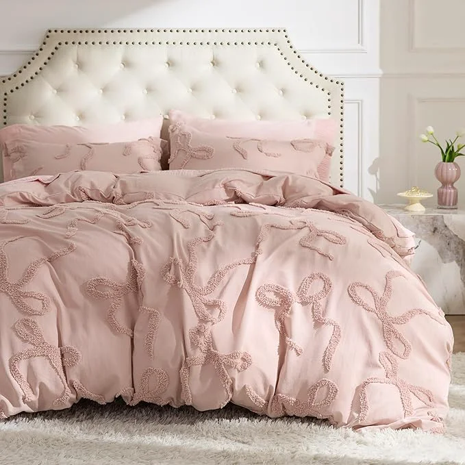 Eco-Friendly Bedsure Tufted Rose Pink Full Size Comforter GentleSoft™ 3 Pieces Bow Cute Bedding Pink Room Decor Gifts for Girls Teens Women All Seasons 1 Bed Comforter 2 Pillow Shams 82×86 Inches Top-Quality