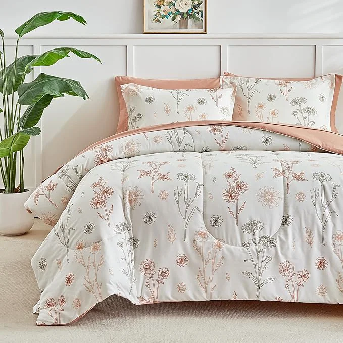 Crafted AIKASY Bed in a Bag 6 Pieces – Floral Print – Soft Microfiber Reversible Bed Comforter Set 1 Comforter 2 Pillow Shams 1 Flat Sheet 1 Fitted Sheet 1 Pillowcases Sea Green Twin Refined