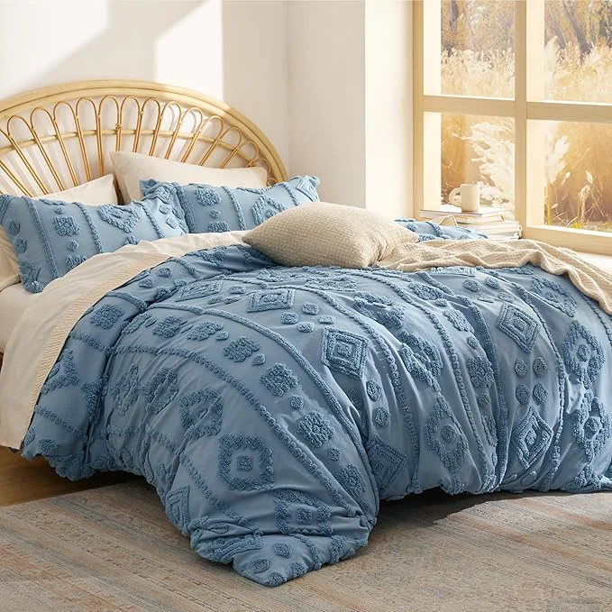 Selected Bedsure Boho Tufted Blue Comforter Set Queen Size GentleSoft™ 3 Pieces Boho Farmhouse Decor Bedding Exquisite Shabby Chic Bedding for All Seasons 1 Bed Comforter 2 Pillow Shams 90×90 Inches Responsible