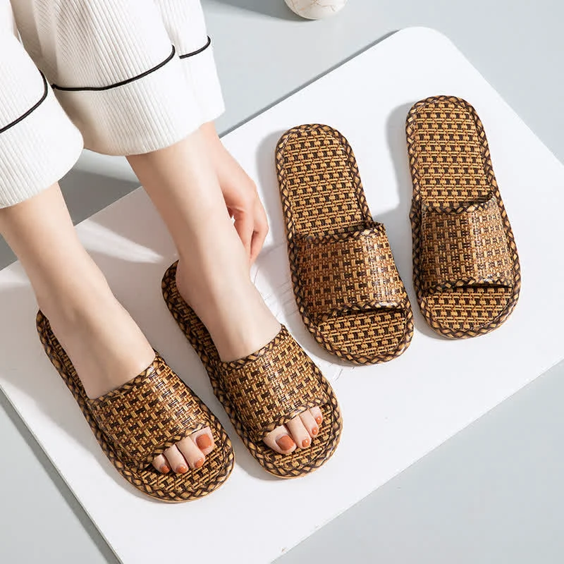 High-Quality Ownkoti Rattan Breathable Anti-slip Couple House Slippers Minimalist