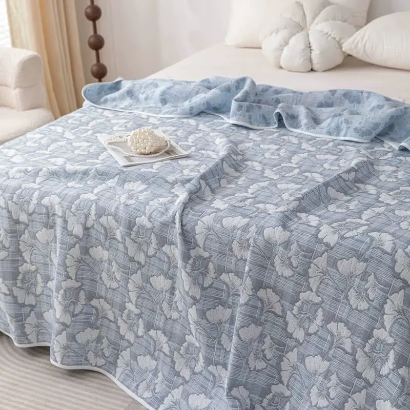 Carefully Designed Ownkoti Cotton Gauze Blue Ginkgo Leaf Jacquard Quilt Practical