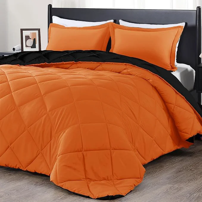 Quality downluxe California King Comforter Set – Orange and Black Cal King Comforter Set Soft Bedding Sets for All Seasons – 3 Pieces – 1 Comforter 104 quot x96 quot and 2 Pillow Shams 20 quot x36 quot Lightweight