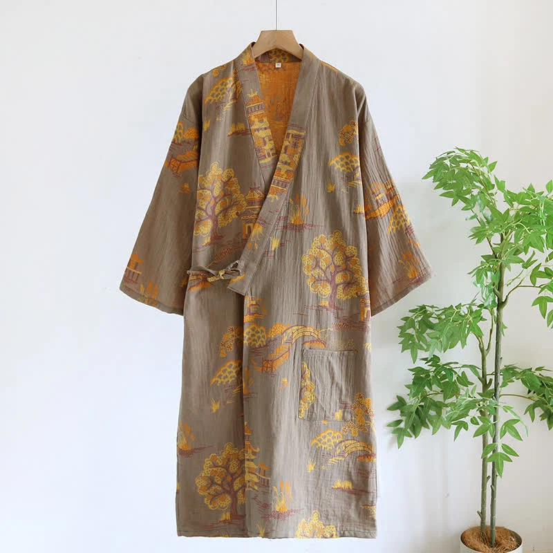 Eco-Friendly Ownkoti Vintage Kimono Cotton Yarn-dyed Jacquard Cotton Bathrobe Premium