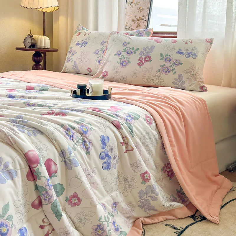 Fine Ownkoti Elegant Floral Double Layer Gauze Summer Quilt Lightweight