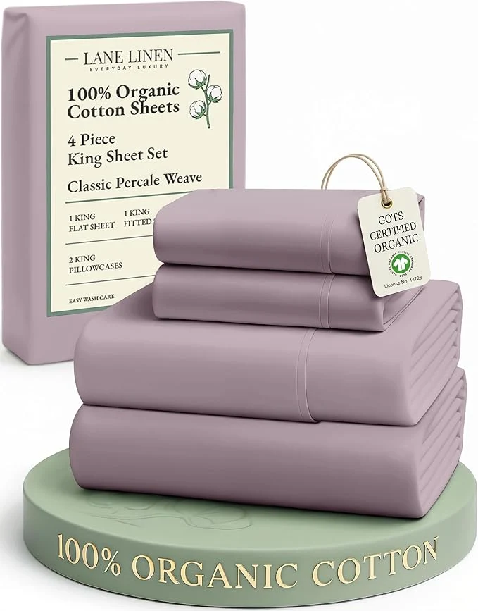 Authentic LANE LINEN Organic Cotton King Size Bed Sheets Sustainably Produced Okeo Tex Cotton Sheets King Luxury Hotel Percale Soft amp Comfy Comes in Variety of Colors -Lilac Unique