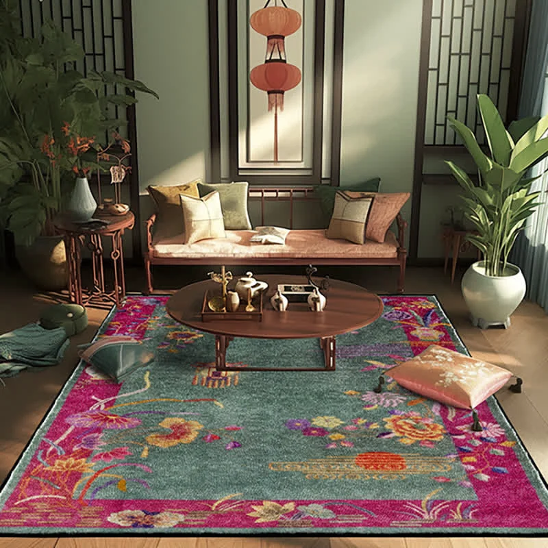 Original Design Ownkoti Oriental Floral Anti-slip Washable Area Rug Responsible
