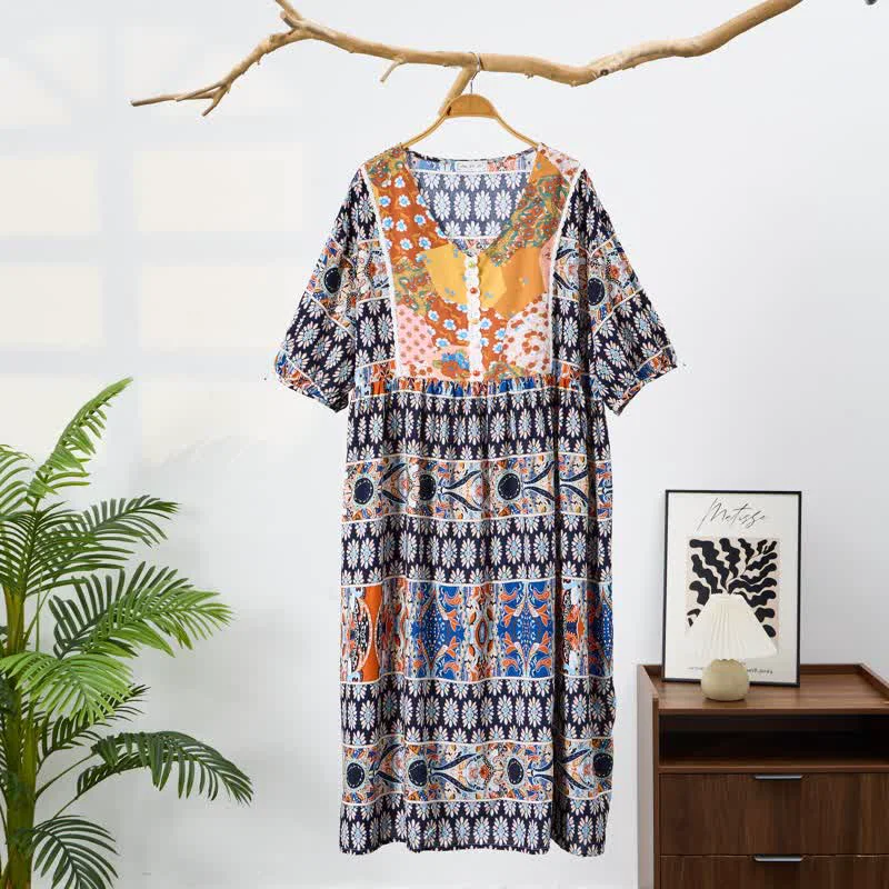 Exclusive Ownkoti Plus Size Long Sleeve Ethnic Style Nightdress Functional