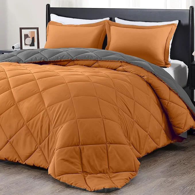 Smart downluxe King Size Comforter Set – Burnt Orange and Grey King Comforter Soft Bedding Sets for All Seasons -3 Pieces – 1 Comforter 104 quot x92 quot and 2 Pillow Shams 20 quot x36 quot Lightweight
