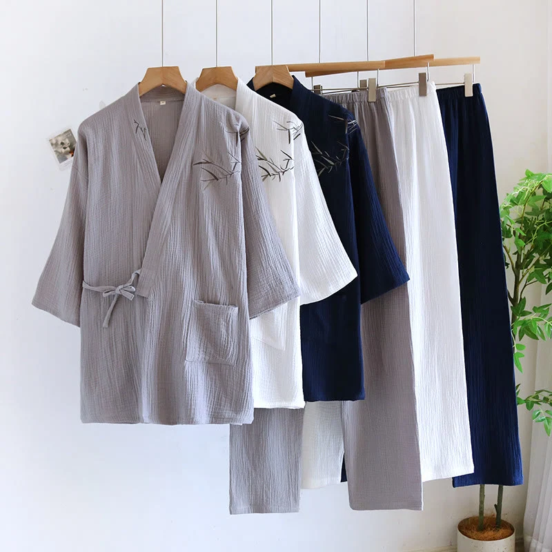 Prestigious Ownkoti Unisex Bamboo Jacquard Kimono Pajama Set Casual