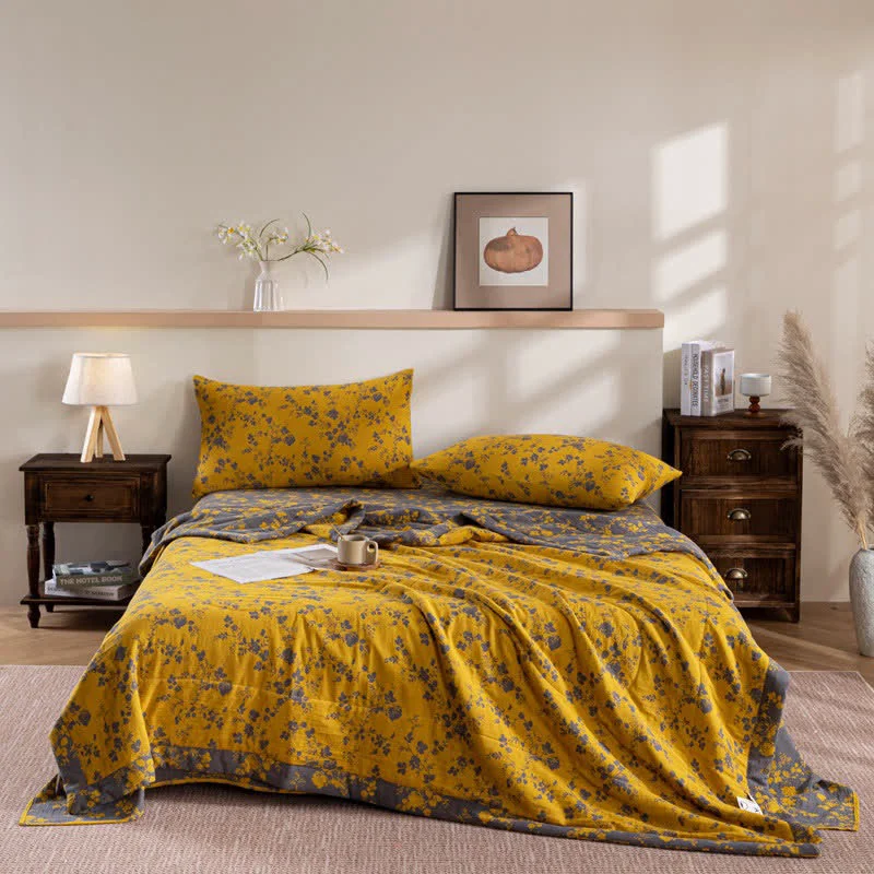 Green Ownkoti Yellow Floral Double-layer Cotton Summer Quilt Efficient