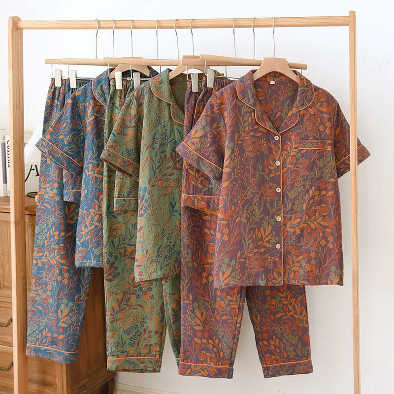 Secure Ownkoti Jacquard Yarn-dyed Cotton Short-sleeved Loungewear Set 3PCS Modern