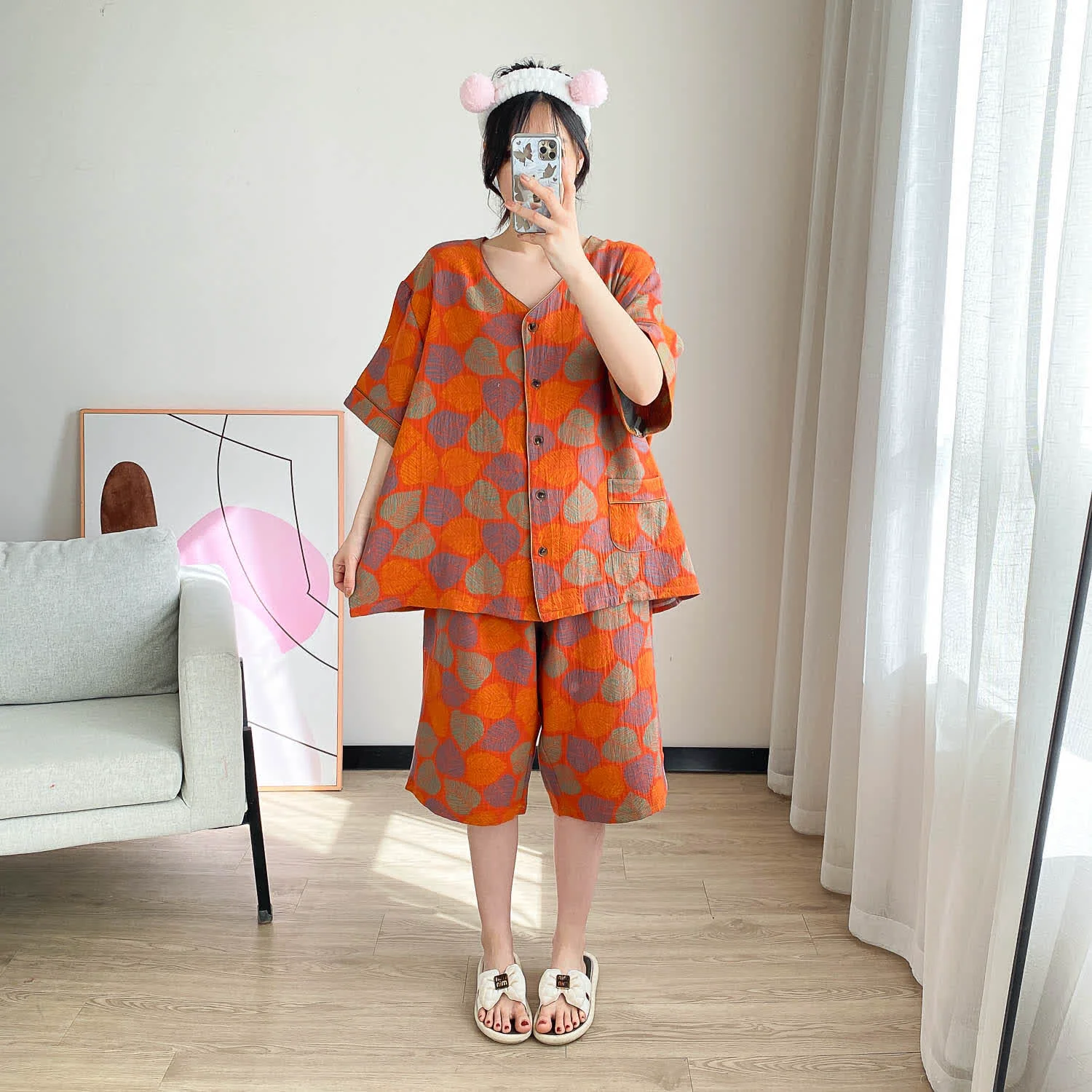 Fast Ownkoti Plus Size Vintage Jacquard Short Sleeve Loungewear Set Premium