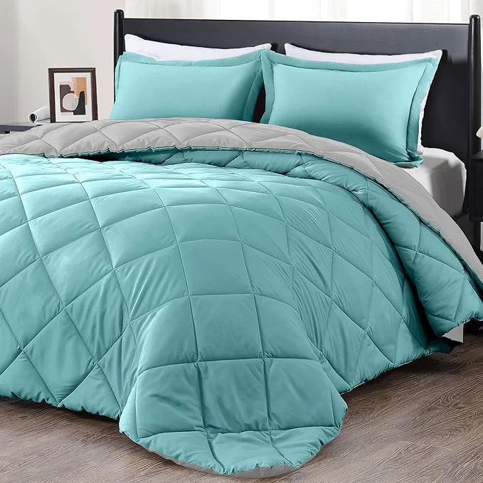 Exclusive downluxe Twin Comforter Set – Turquoise and Grey Twin Comforter Soft Bedding Sets for All Seasons -2 Pieces – 1 Comforter 66 quot x92 quot and 1 Pillow Sham 20 quot x26 quot Smooth