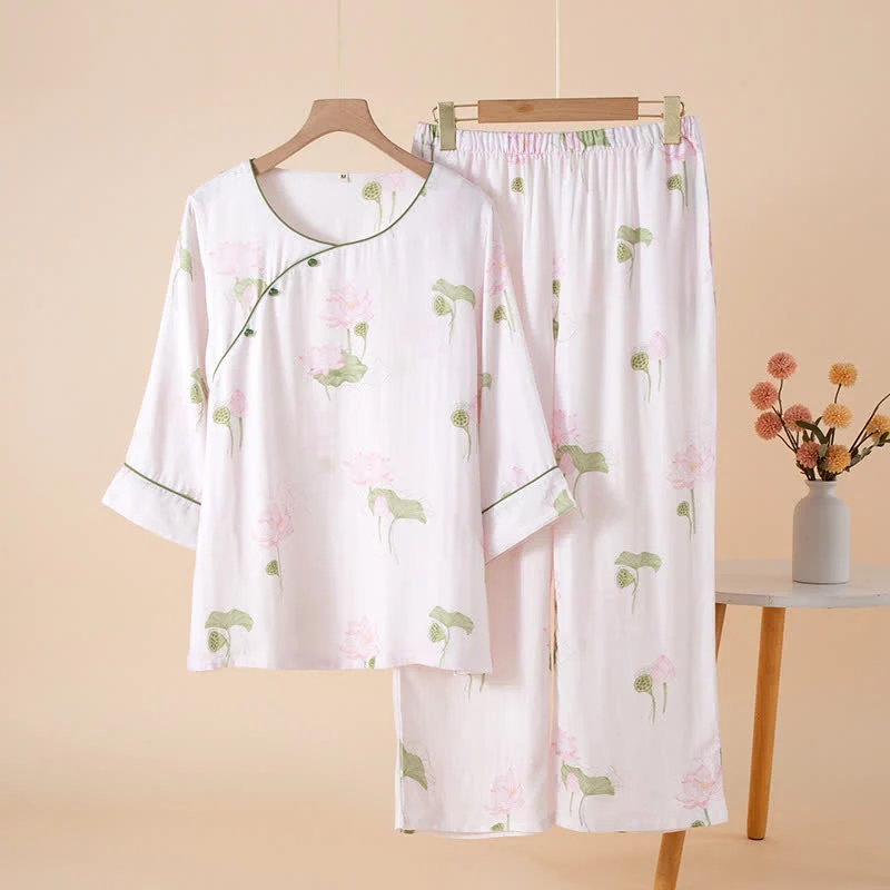 Original Ownkoti Round-neck Bamboo Fiber Lotus Pajama Set Artisan