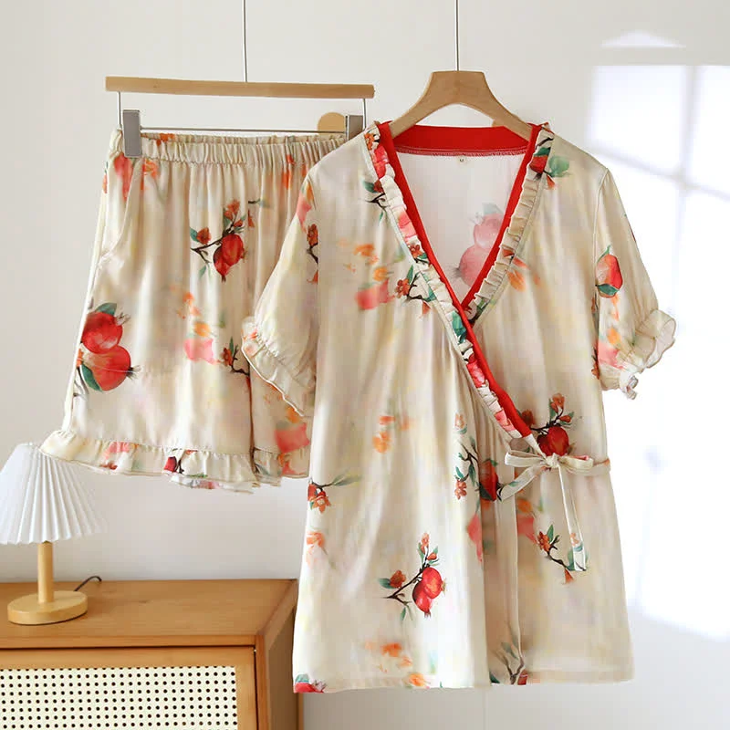 Fine Crafted Ruffle Pajama Set Ownkoti Top-Quality