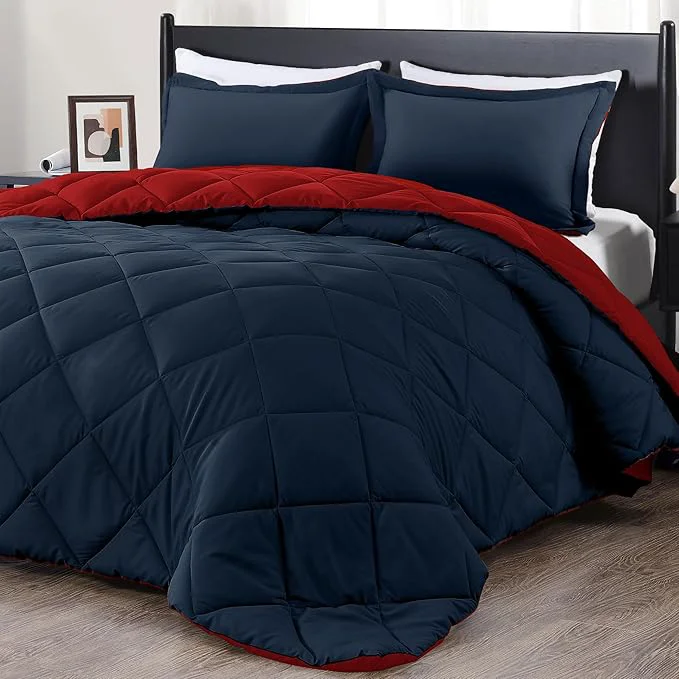 Outstanding downluxe California King Comforter Set – Red and Navy Cal King Comforter Set Soft Bedding Sets for All Seasons – 3 Pieces – 1 Comforter 104 quot x96 quot and 2 Pillow Shams 20 quot x36 quot Relaxed