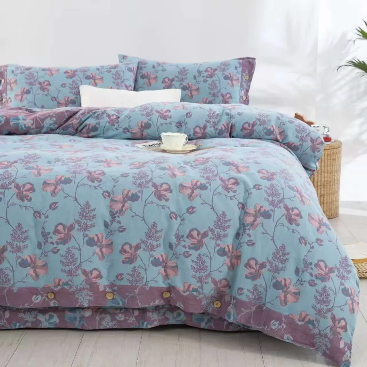 Genuine Ownkoti Blooming Flowers Cotton Gauze Bedding Set 4PCS Stylish