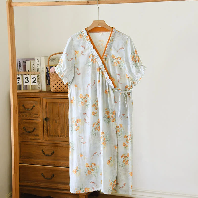 Innovative Ownkoti Pastoral Style Short Sleeve Cross-front Nightdress Superior