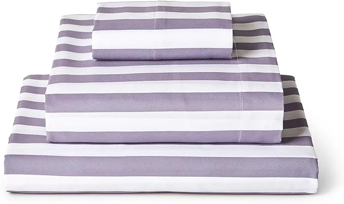 Exclusive Mellanni Twin XL Sheets Set – 3 PC Iconic Collection Bedding – Hotel Luxury Soft Cooling Bed Sheets – Wrinkle Fade Stain Resistant Twin Extra Long Oxford Stripe Hazy Lilac Effective