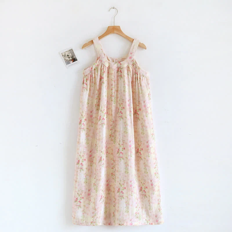 Carefully Designed Ownkoti Rose Print Bamboo Fiber Sleeveless Nightdress Certified