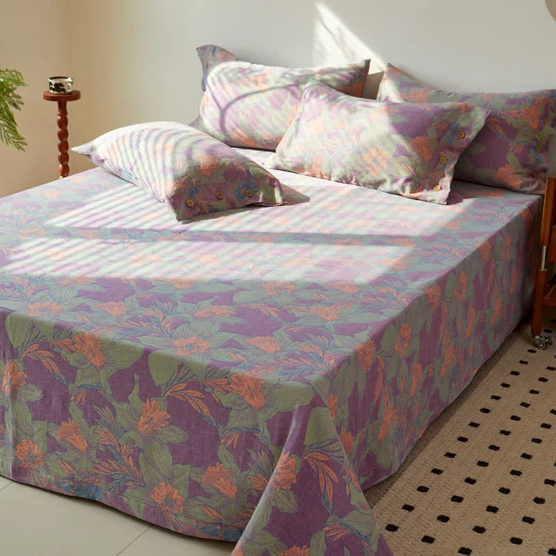 Trendy Ownkoti Vintage Lily Cotton Gauze Yarn-dyed Reversible Coverlet Selected