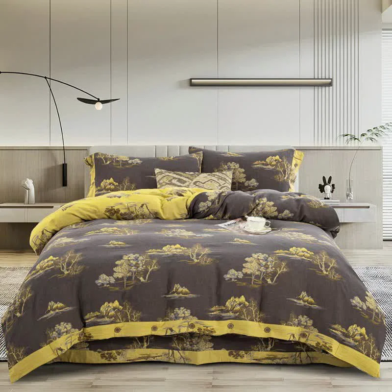 Certified Ownkoti Landscape Print Cotton Gauze Jacquard Bedding Set 4pcs Fine Crafted