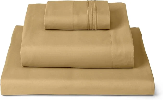 Solid Mellanni Twin Sheets Set – 3 PC Iconic Collection Bedding – Hotel Luxury Extra Soft Cooling Bed Sheets – Wrinkle Fade Stain Resistant Twin Gold Original Design