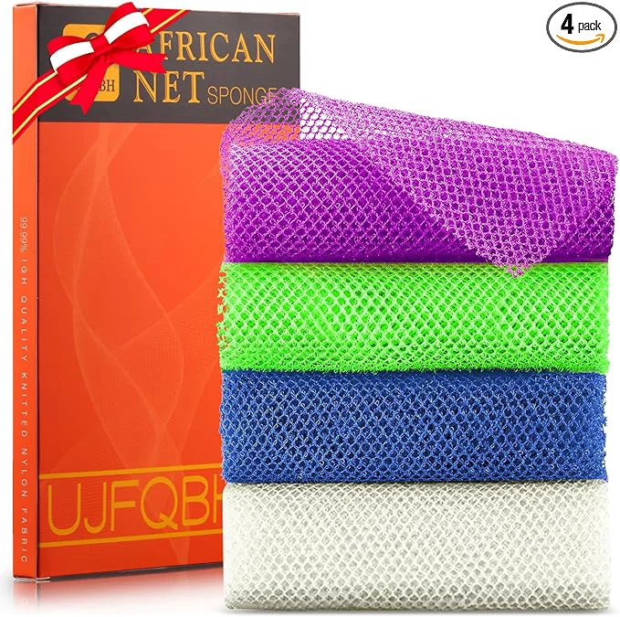 Traditional UJFQBH 4 Pieces African exfoliating net African Net Long Net Bath Sponge Easy-to-Use