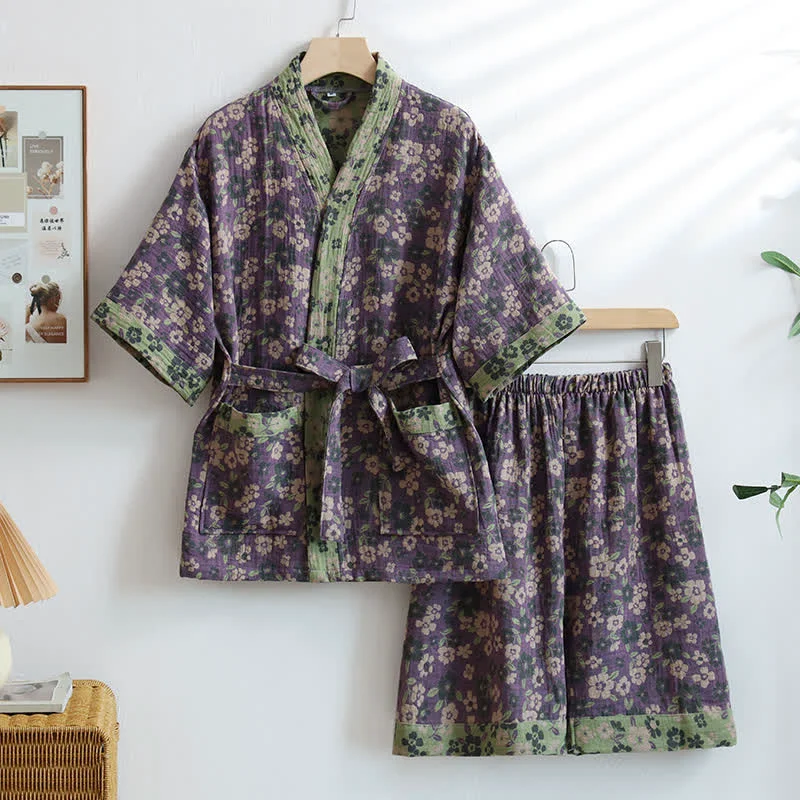 High-Performance Ownkoti Unisex Cherry Blossom Cotton Kimono Loungewear Soft
