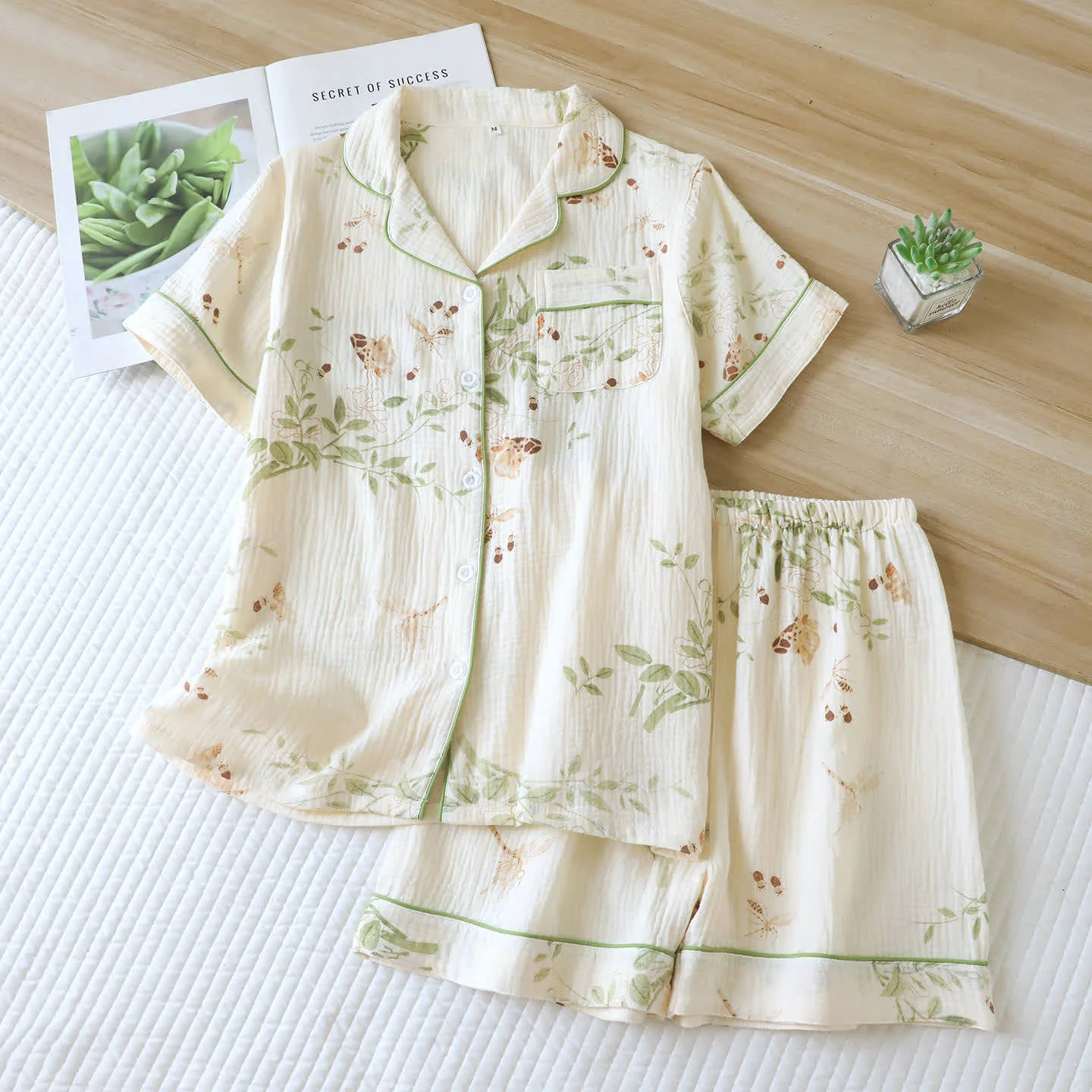 Comfortable Ownkoti Butterfly Leaf Print Cotton Pajama Set Advanced