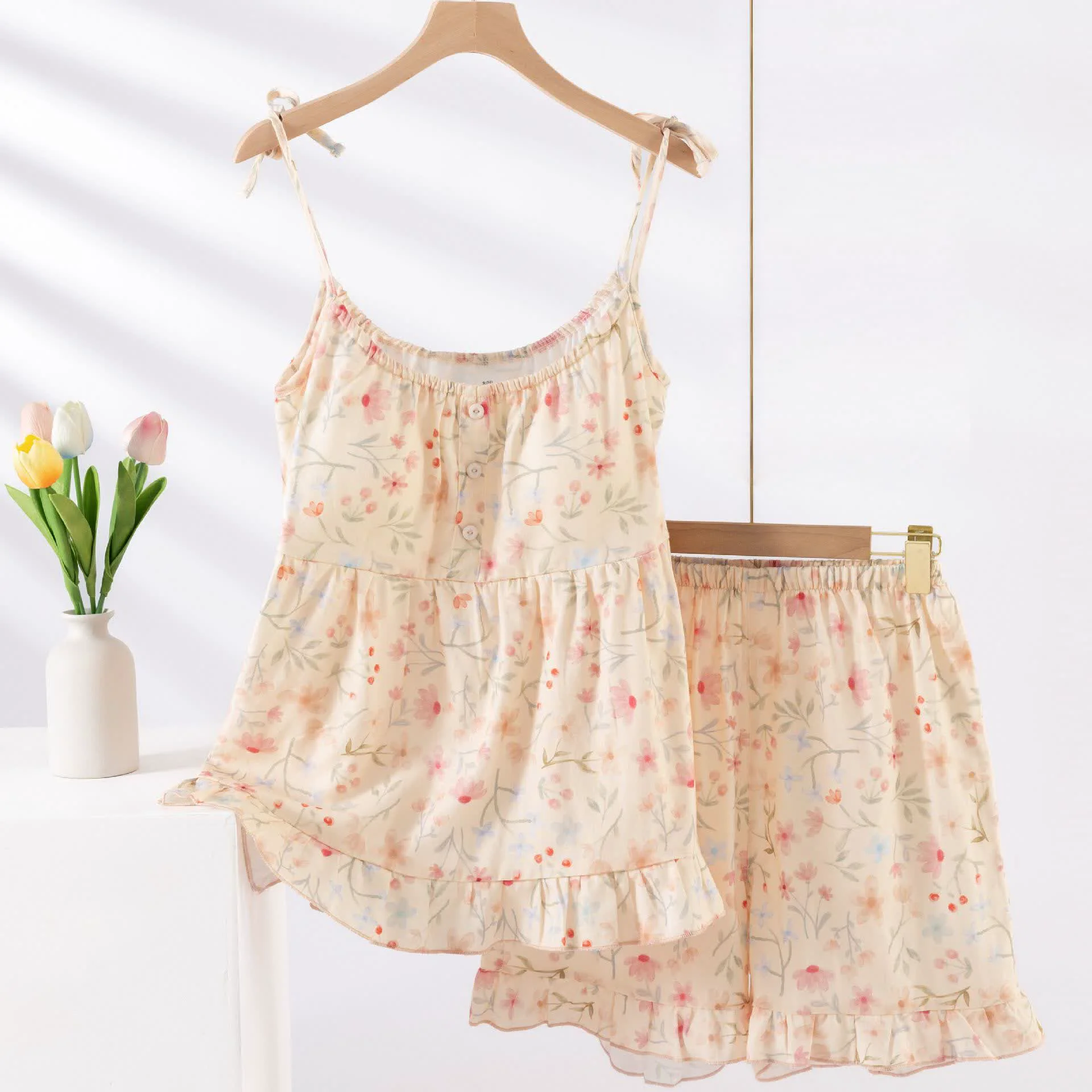 Functional Ownkoti Floral Cotton Camisole Shorts Pajama Set Authentic