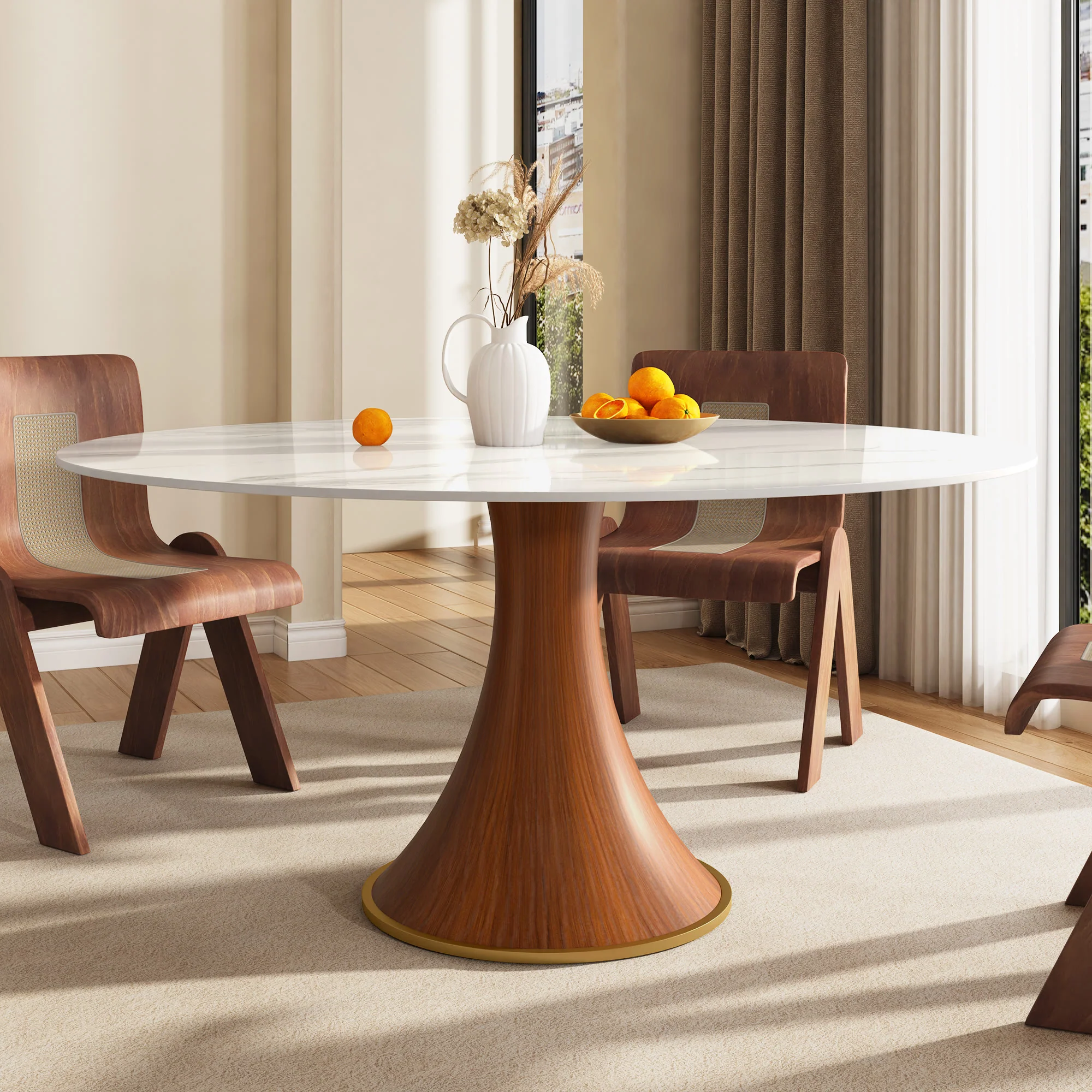 Detailed Ownkoti Mid-Century Modern Round Dining Table For 4-8 People Eco-Friendly